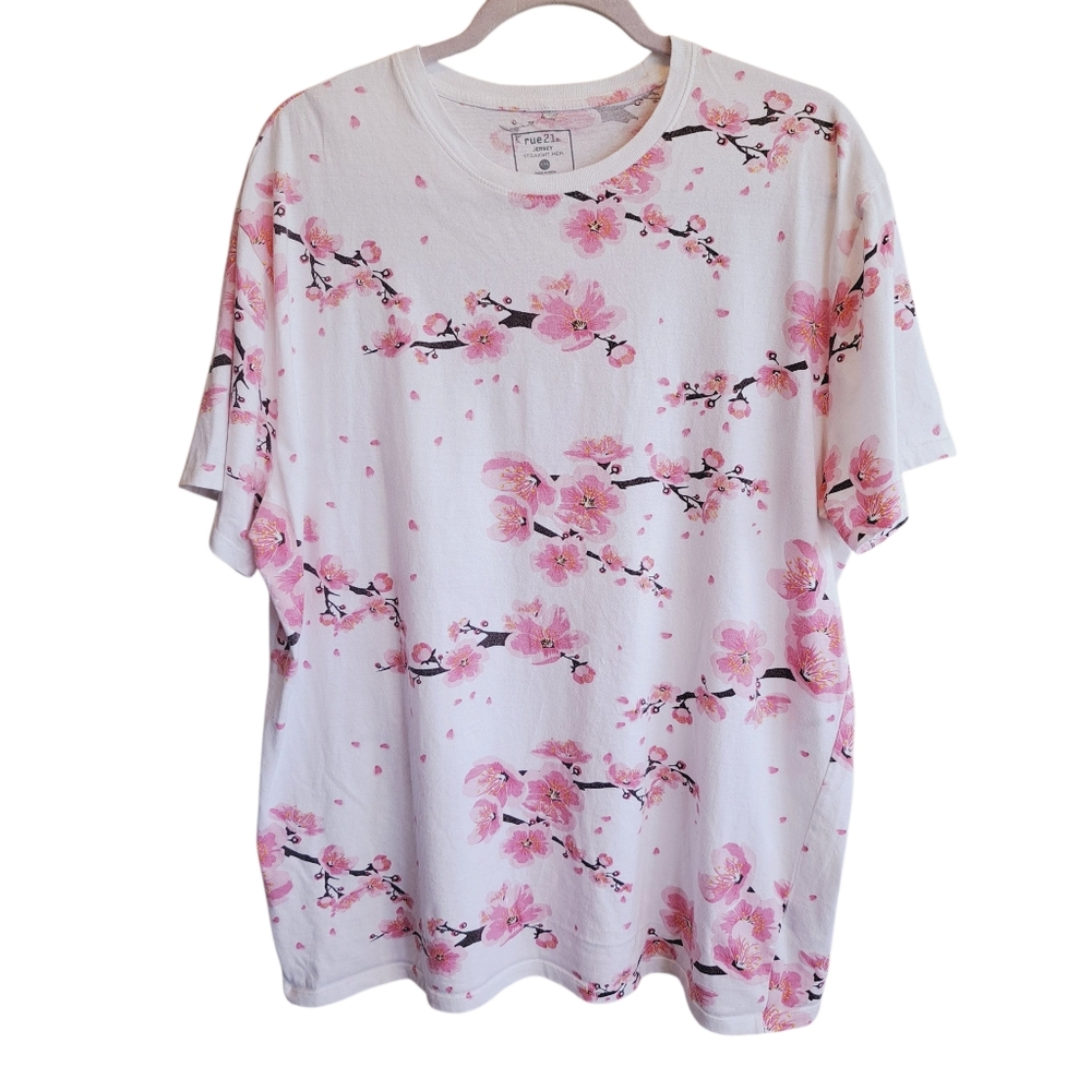 Rue21 Soft Pinks Cherry Blossom Floral Men's Tee Size XXL